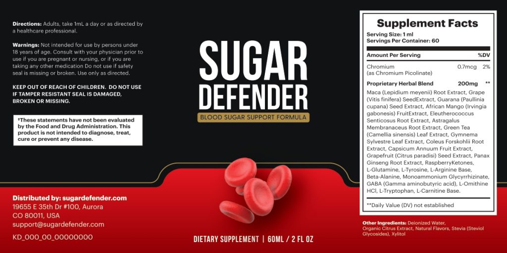 Sugar Defender Ingredients Label